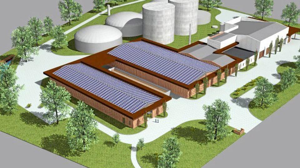 Sådan kommer anlægget i Hagetnau til at se ud. Det skal producere el nok til at forsyne 9000 husstande.