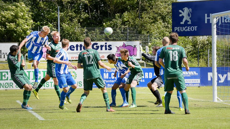 Mads Lauritsen var den ene af TFCs tre målscorere i landspokalkampen mod Lindholm, men tre mål var ikke nok for thyboerne, der blev slået ud efter straffesparkskonkurrence.Arkivfoto: Peter Mørk <i>Foto: Peter Mørk</i>