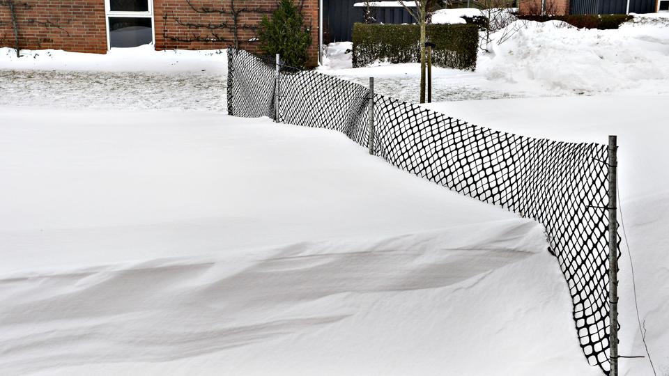 Så enkelt virker snehegnet: På læsiden lægger sneen sig til hvile. I dag sælger Expo-Net mest til private. Foto: Bent Bach Nielsen <i>Bent Bach</i>