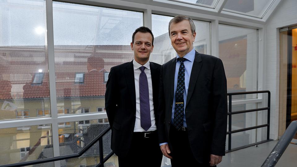 Ivan Christiansen (t.h.) overdrager direktørstolen til Ole Beith den 1. april. De to har kørt parløb igennem den senere tid og glæder sig over et overskud på 81 mio. kroner efter skat i 2014. Foto: Peter Mørk <i>Foto: Peter Mørk</i>