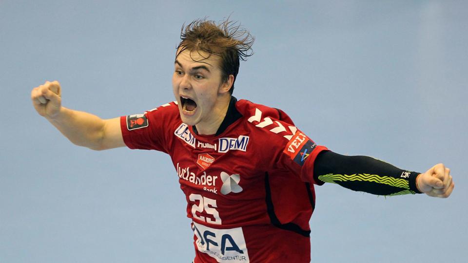 Christian Jensen i sekunderne efter, at Aalborg Håndbold havde sikret det mirakuløse point i Ungarn. Foto: Aniko Kovacs/Scanpix <i>Scanpix Denmark</i>
