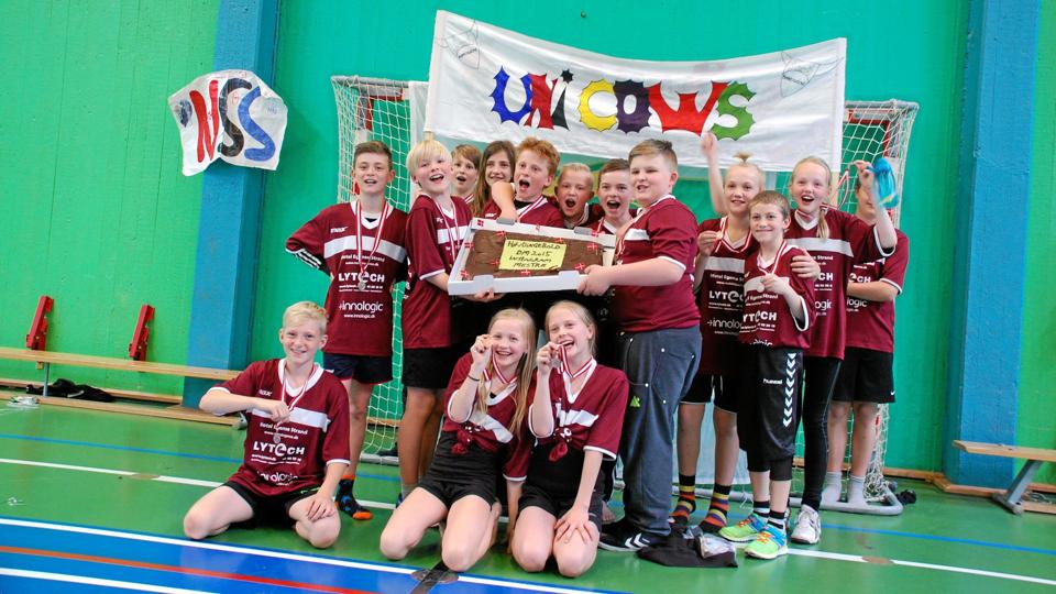 5.A fra skolen i Blenstrup vandt under holdnavnet ”Unicows” bronze ved DM i høvdingebold forleden. Kagen var førstepræmien i en Instagram-konkurrence undervejs. Privatfoto