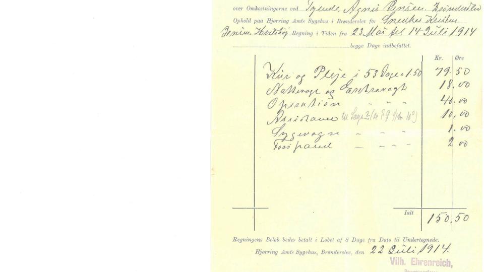 Regningen fra 1914, som arkivet er kommet i besiddelse af.