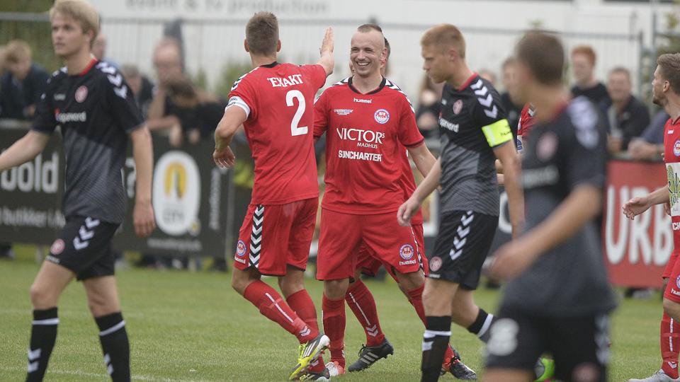 Nørresundby FB fik scoret et enkelt mål på straffespark mod AaB. Foto: Michael Bygballe <i>Michael Bygballe</i>