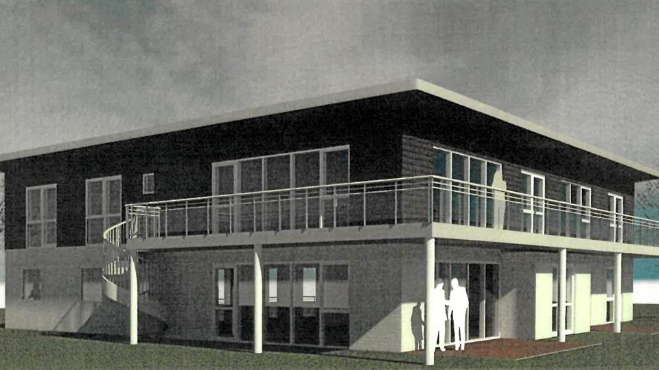 Efter klager sagde politikerne nej til at give dispensation til byggeriet her i to etager. Men man bør ændre lokalplanen, så projektet kan gennemføres, mener tidligere lokalpolitiker Ejler Winkel. Illustration fra projektet, tegnet af Niels Ove Krogh