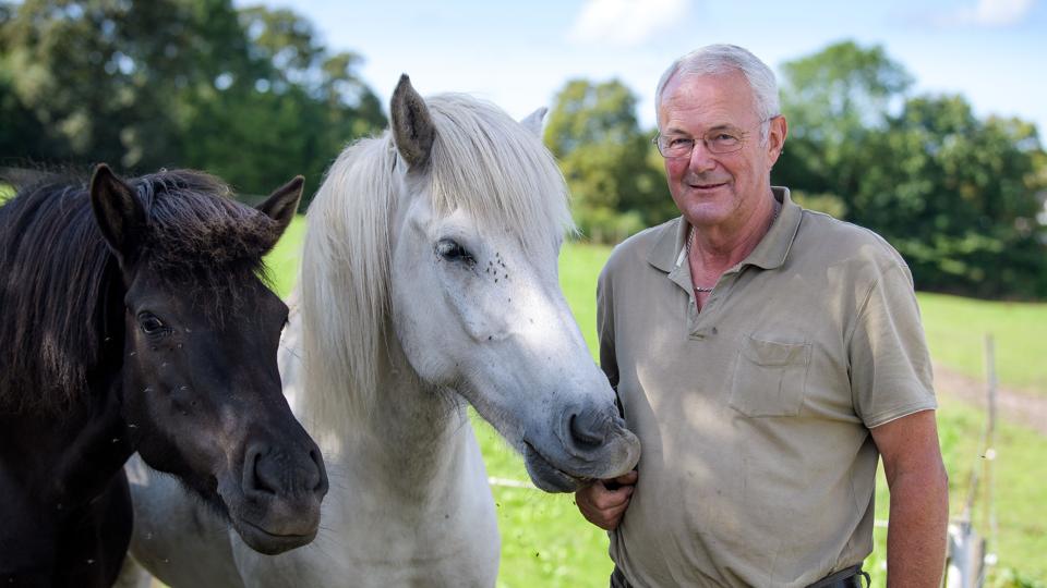 Calle Jonasens to heste, som skal hjælpe ham til sejren ved Nørre Vosborg. Han har haft de to heste i snart seks år. <i>Bo Lehm</i>