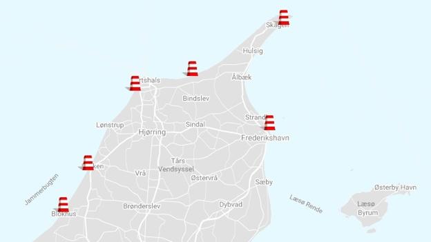 Ved disse seks strande i Nordjylland åbner livreddertårne på fredag. Grafik fra respektforvand.dk