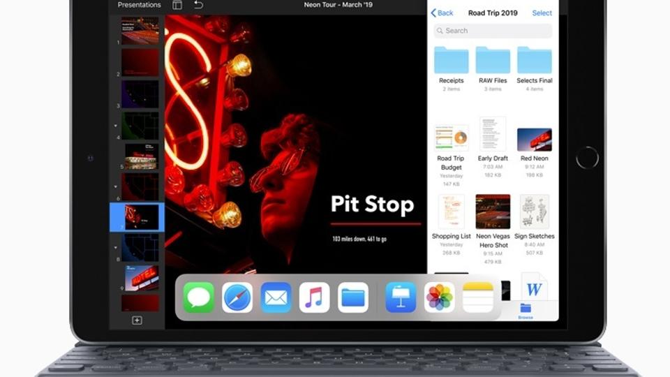 Her er den nye iPad Air. Med sine 10,5 tommer er den lidt større end de sædvanlige iPads på 9,7 tommer. Illustration: Apple