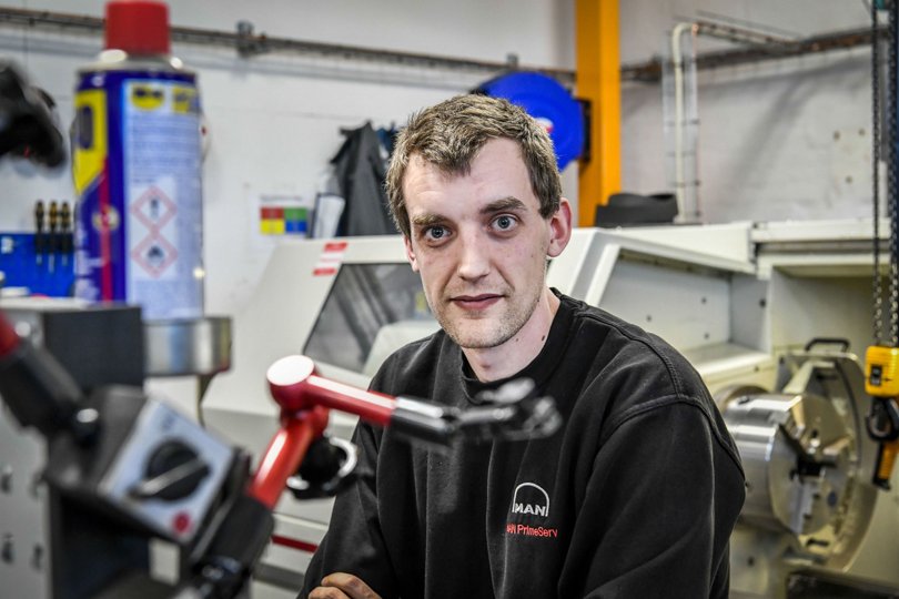 Kristian Jensen startede i lære som industritekniker hos MAN Energy Solutions i Frederikshavn 18. februar. Foto: Kim Dahl Hansen <i>Nordjyske Foto: Kim Dahl Hansen</i>