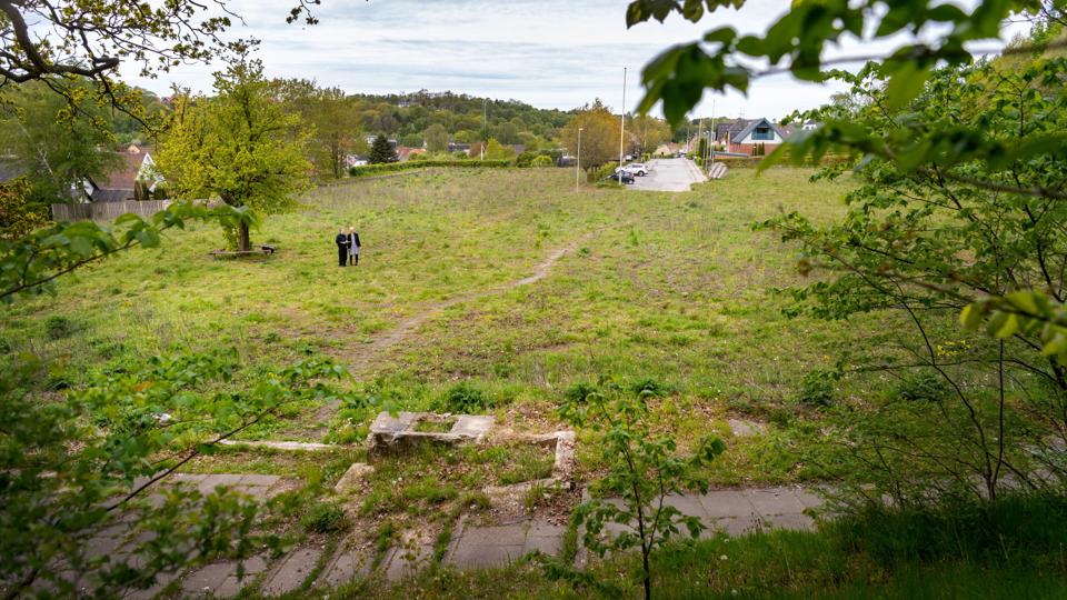 På denne grund i Hobro er der plan om bygge børnehave til 112 børn - med fund af giftstoffet arsen er der risiko for at planen må opgives. Til venstre i billedet ses det gamle lindetræ, som var samlingspunkt i skolegården i Hobro Nordres tid - skolen ophørte i 2012 og bygningerne blev revet ned i 2016. Arkivfoto: Torben Hansen