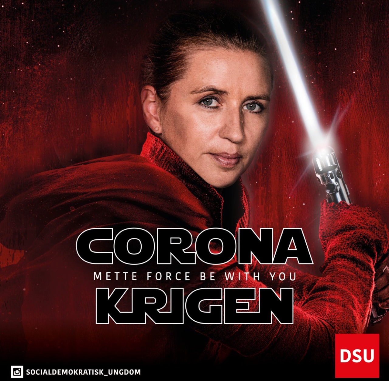 Danmarks Socialdemokratiske Ungdom er ikke i tvivl om, hvem der slår coronaen ned. Foto fra Twitter.