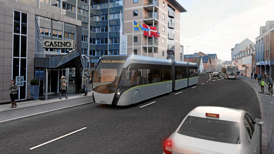 Aalborg Kommune havde en plan om, at læskærmene til de nye stationer på Plusbusruten skulle være af beton, men det viste sig at blive for dyrt, og nu gør man noget helt andet. Illustration: Plusbus