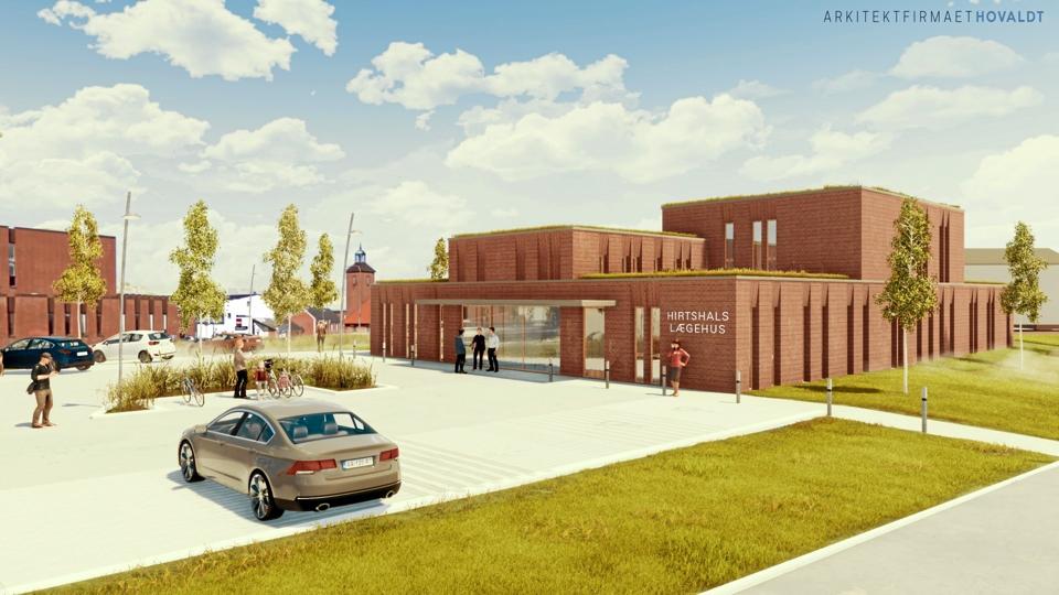 Det nye lægehus vil formentlig stå klart i midten af år 2021.Visualisering: Arkitektfirmaet Hovaldt