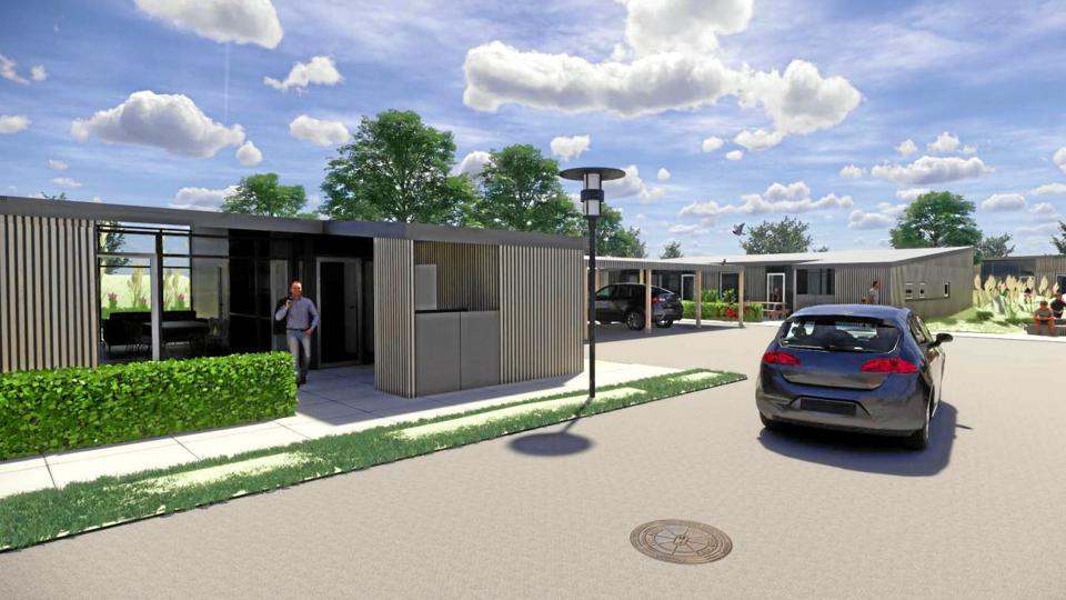 Boligselskabet Nykøbing Mors og DOMEA vil bygge 24 boliger i Vorupør. Det er lige ambitiøst nok. Illustration: Arkitektfirmaet Finn Østergaard A/S