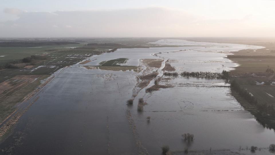Oversvømmelserne af Ryå ved Den Hvide Bro. Foto: Jensen Aerial Photography