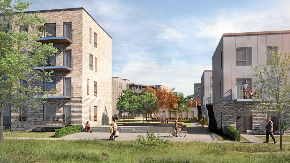Byggeriet af de første boliger på Stigsborg-grunden er nu sat i gang. Illustration: Nørresundby Boligselskab