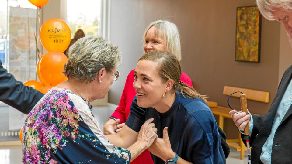 Social- og indenrigsminister Astrid Krag (S) var på superkort besøg, da LEVs KLAPjob-ambassadører var på besøg i København. Privatfoto