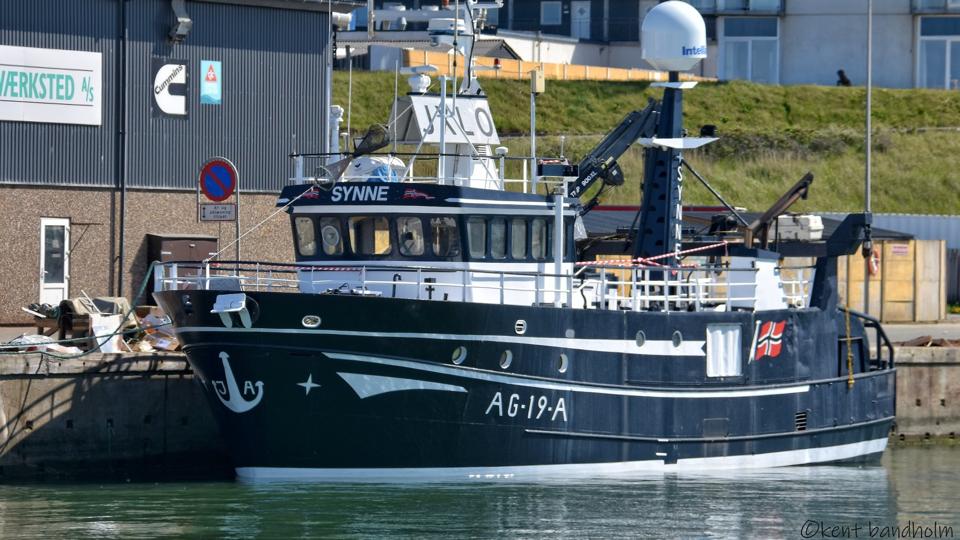 Den norske rejetrawler AG19A "Synne" havde netop afsluttet et længere ophold på værft i Hirtshals, da den på hjemturen til Agder sank lige nord for den nordjyske havneby. Foto: Bandholm Skibsbilleder
