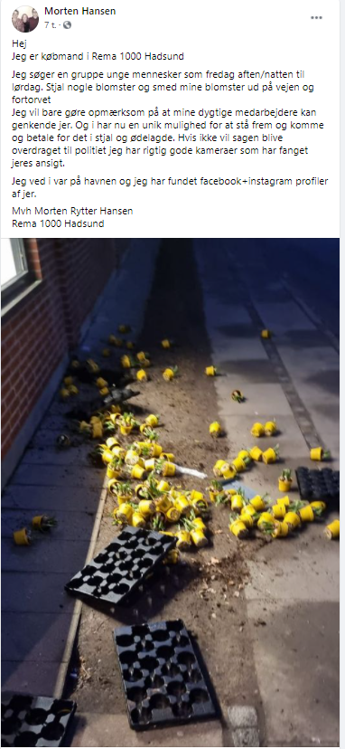Morten Hansen lavede dette opslag på Facebook, for at få de unge mennesker til at melde sig selv i butikken. Screendump: Facebook