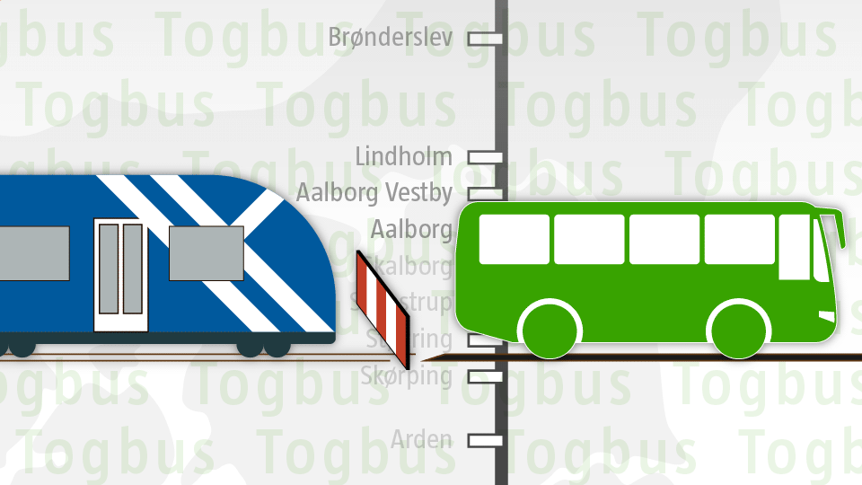 Det er mellem Aalborg og Brønderslev, at togbus nu erstatter tog. Illustration: Christian Made Hagelskjær