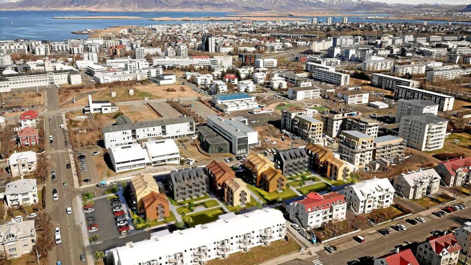 I september 2022 står 100 nybyggede studenterboliger klar i Reykjavik, alle med vinduer fra Idealcombi i Hurup. Illustration: Arkþing Nordic ehf