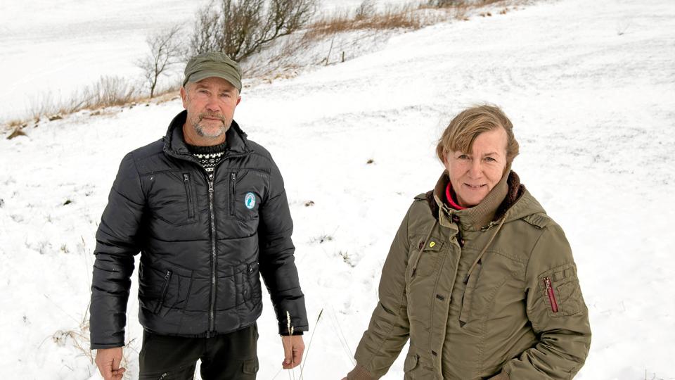 Danmarks Naturfredningsforening Morsøs formand Mette Jensen og bestyrelsesmedlem Jørgen Frank Rasmussen på besigtigelse på Stærhøj for et par år siden. Arkivfoto