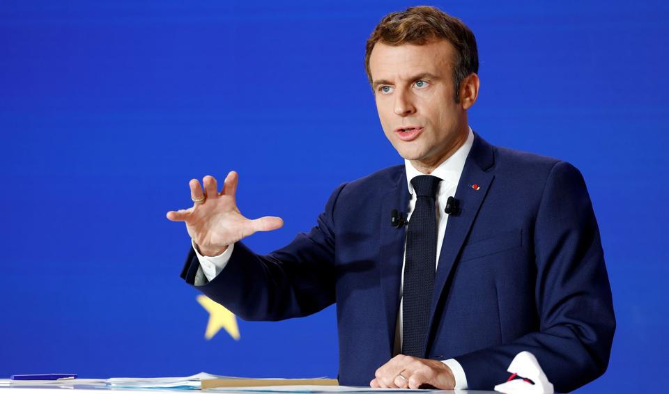 French President Emmanuel Macron delivers a speech during a news conference on France assuming EU presidency, in Paris <i>Pool/Reuters</i>
