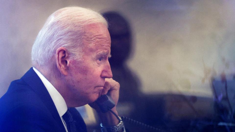U.S. President Joe Biden speaks by phone with Ukraine''s President Volodymyr Zelenskiy in the Oval Office at the White House in Washington <i>Leah Millis/Reuters</i>