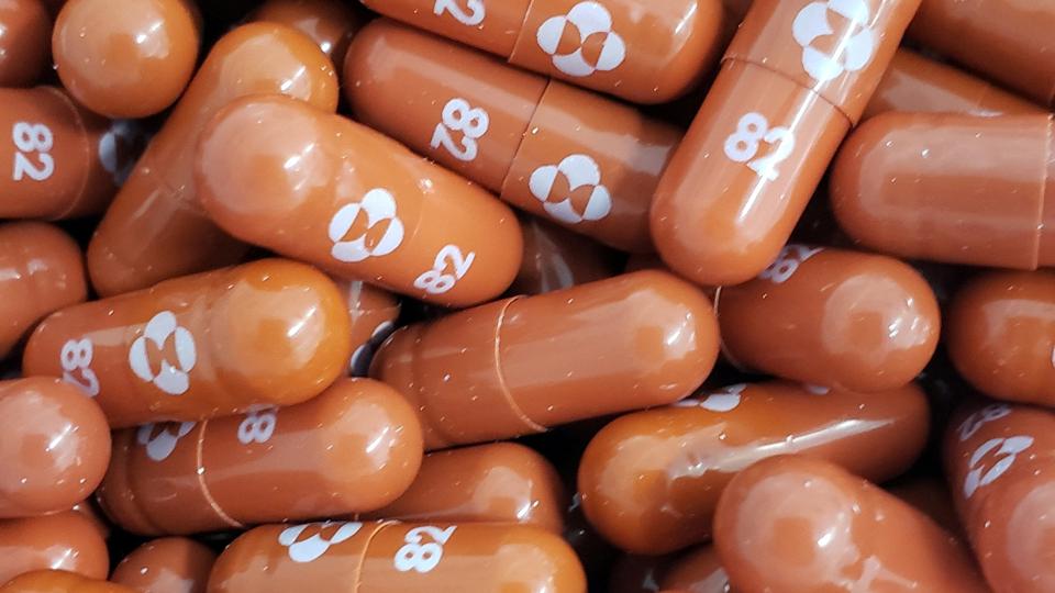 FILE PHOTO: A handout photo of an experimental COVID-19 treatment pill, called molnupiravir and being developed by Merck <i>Merck/Reuters</i>