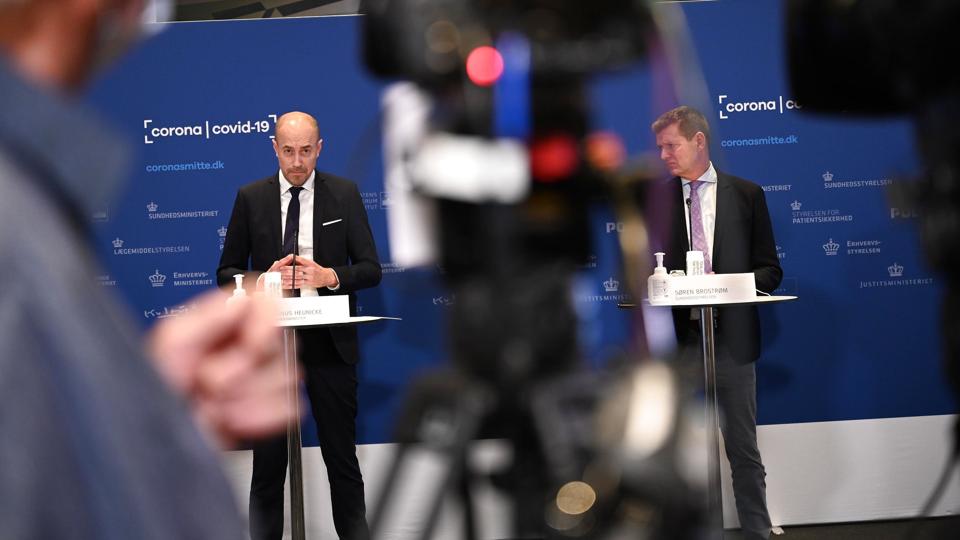 Sundhedsministeriet afholder pressemøde om coronasituationen <i>Philip Davali/Ritzau Scanpix</i>