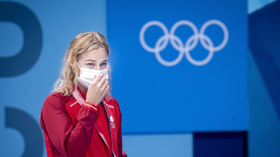 Pernille Blume svømmer 50 m fri finale til OL i Tokyo , søndag den 1 august 2021. <i>Liselotte Sabroe/Ritzau Scanpix</i>