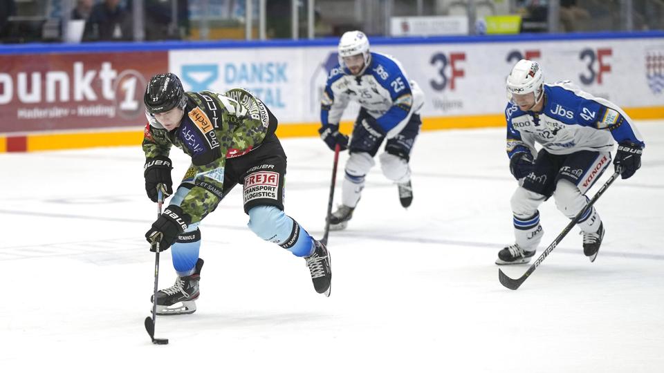 Ishockeykamp i Metalligaen mellem SønderjyskE Ishockey og Herning Blue Fox i Frøs Arena i Vojens, søndag den 10. oktober 2021. <i>Frank Cilius/Ritzau Scanpix</i>