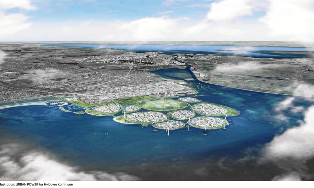 Sådan skulle de nu skrinlagte planer om ni nye øer ved Avedøre, sydvest for København, have set ud. Sådan skulle de nu skrinlagte planer om ni nye øer ved Avedøre, sydvest for København, have set ud.