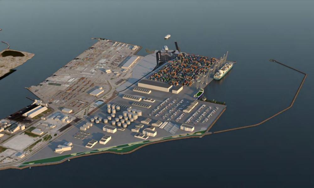 Aarhus Havn ønsker at udvide med et nyt havnebassin plus 100 hektar nye landarealer. Her en mulig indretning af Yderhavnen.