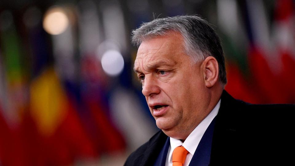 FILE PHOTO: Hungarian Prime Minister Viktor Orbán speaks om arrival for an EU summit in Brussels <i>Pool New/Reuters</i>