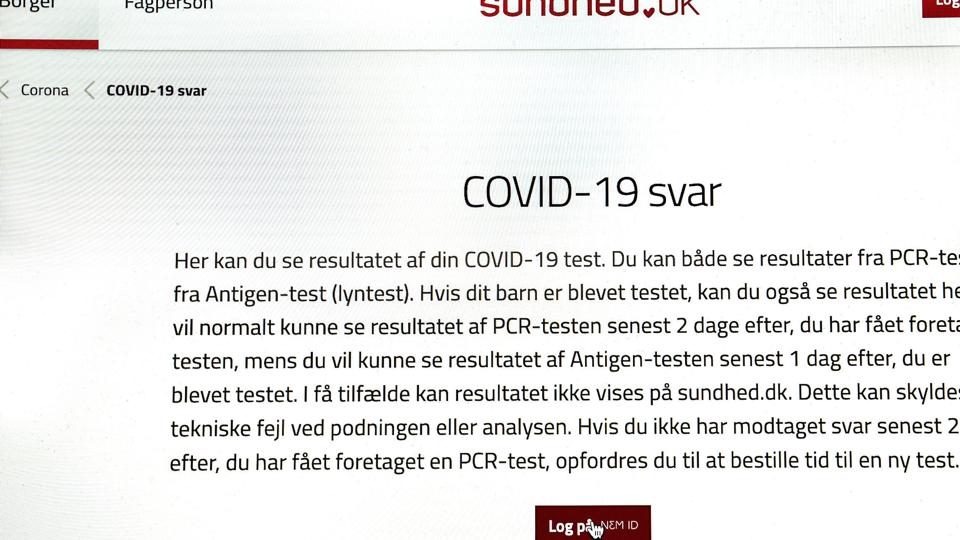 sundhed.dk, covid-19 svar, coronatest <i>Henning Bagger/Ritzau Scanpix</i>