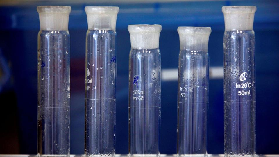 FILE PHOTO: Containers are seen in a laboratory in an enzyme factory of Danish biopharmaceutical company Novozymes in Beijing <i>David Gray/Reuters</i>