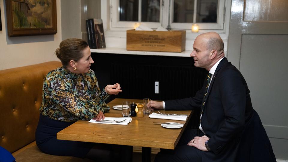 DENMARK Prime Minister Mette Frederiksen and Soeren Pape meeting at restaurant <i>Martin Sylvest/Ritzau Scanpix</i>