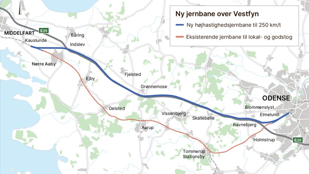 Jernbanens forløb over Vestfyn. Jernbanens forløb over Vestfyn.