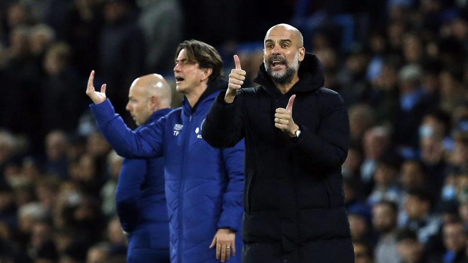 Manchester City-manager Pep Guardiola dirigerede sine tropper med succes i onsdagens ligakamp mod Brentford og den danske manager Thomas Frank. <i>Craig Brough/Reuters</i>