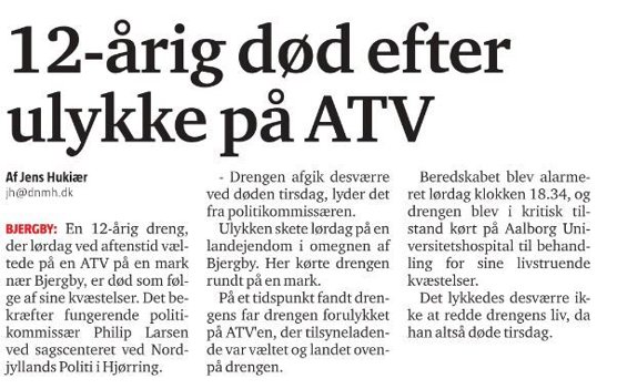 Nyheden om Emil Sten Berings alt for tidlige død blev bragt i NORDJYSKE Stiftstidende fredag 25. juni 2021.
