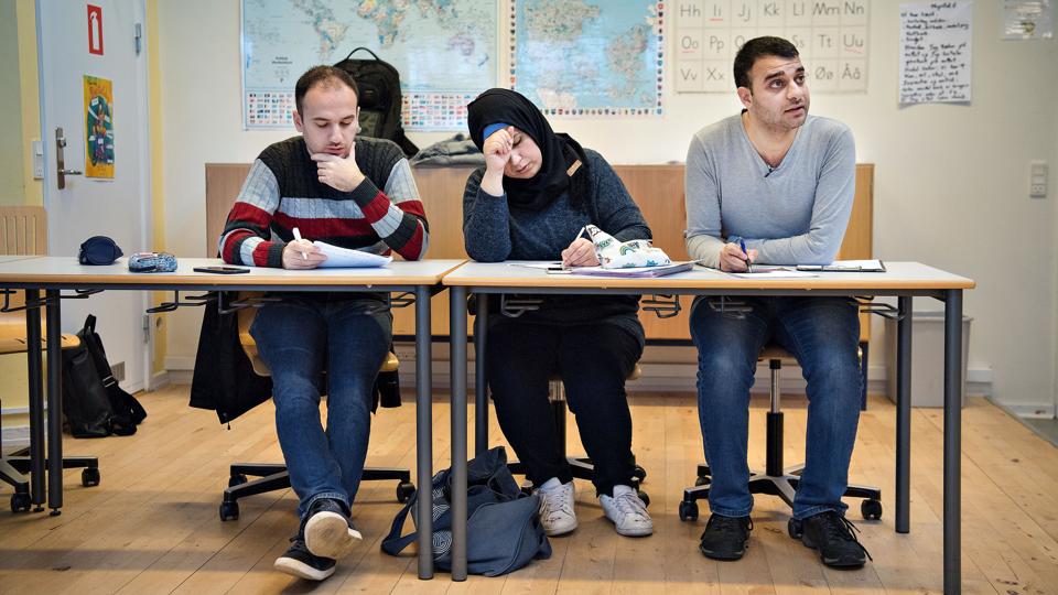 Bashar Ajamaya, Noor Al-Obaydi og Haider Al-Rubaiee har lært dansk til langt mere end husbehov på knap et år. Foto: Hans Ravn