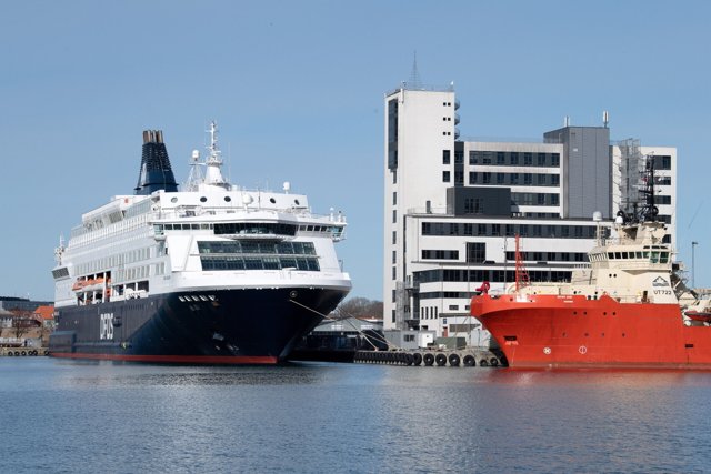 Velvoksne Pearl Seaways ved Kattegat-siloen i havnen i Frederikshavn. Foto: Bente Poder