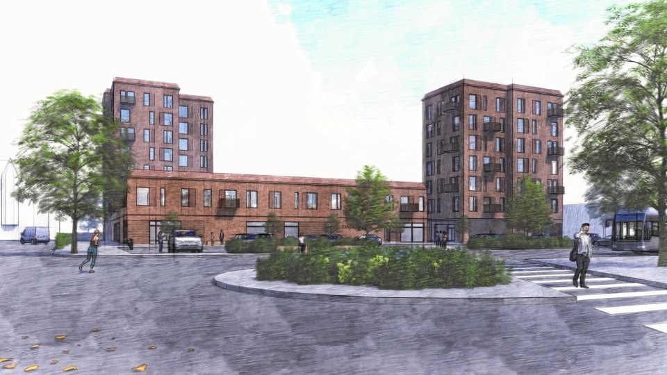 Sådan kan et af projekterne, byggeriet på Banegårdspladsen, komme til at se ud ifølge fremtidsplanerne i Brønderslev.