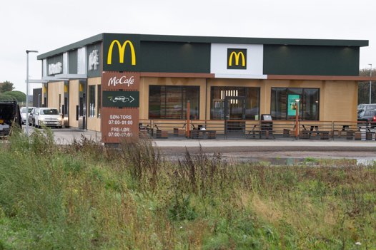 Den ny McDonald’s i Brønderslev ligger ved motorvejsafkørslen Brønderslev S mellem Brønderslev og Øster Brønderslev. Arkivfoto: Bente Poder