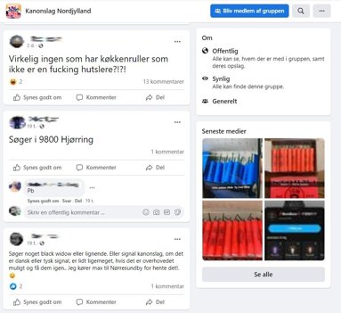 "Kanonslag Nordjylland" er en af de mange grupper på Facebook, hvor der formidles salg af ulovligt fyrværkeri.