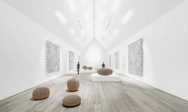 Forslag til indretning af det store udstillingsrum, helt uden dagslys.  <i>Illustration: Reiulf Ramstad Arkitekter</i>