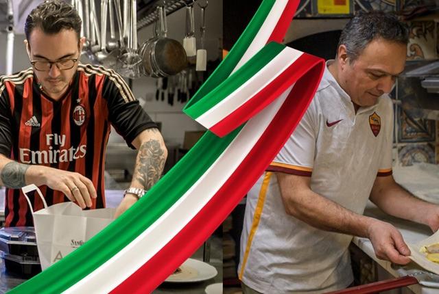 Der er flere gode ægte italienske spisesteder i Aalborg. Her er det under en dyst mellem AS Roma og AC Milan. Læs mere i bunden af artklen. Foto: Martin Damgård