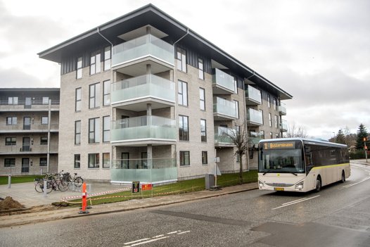 Det nye boligkompleks centralt i Hobro har 41 lejligheder - alle er lejeboliger. Foto: Lars Pauli <i>Foto: Lars Pauli</i>