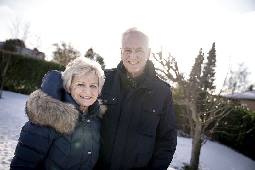 Hilda og Keld Heick fik lige lovligt meget vinter i Nordjylland onsdag. Foto: Liselotte Sabroe/Ritzau Scanpix <i>Ritzau Scanpix</i>